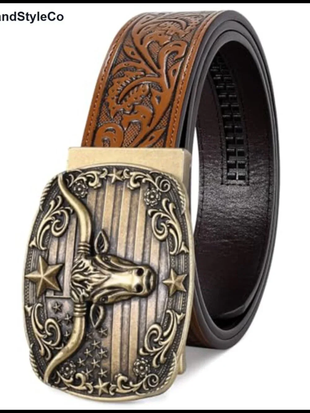 Western Cowboy Ratchet Belt Leather Adjustable Men Women